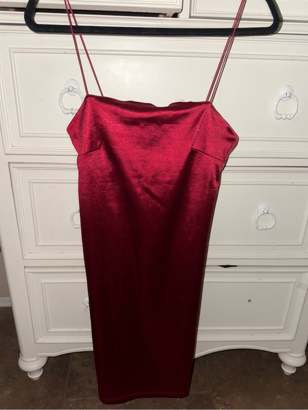 Red Satin Slip Dress with Spaghetti Straps